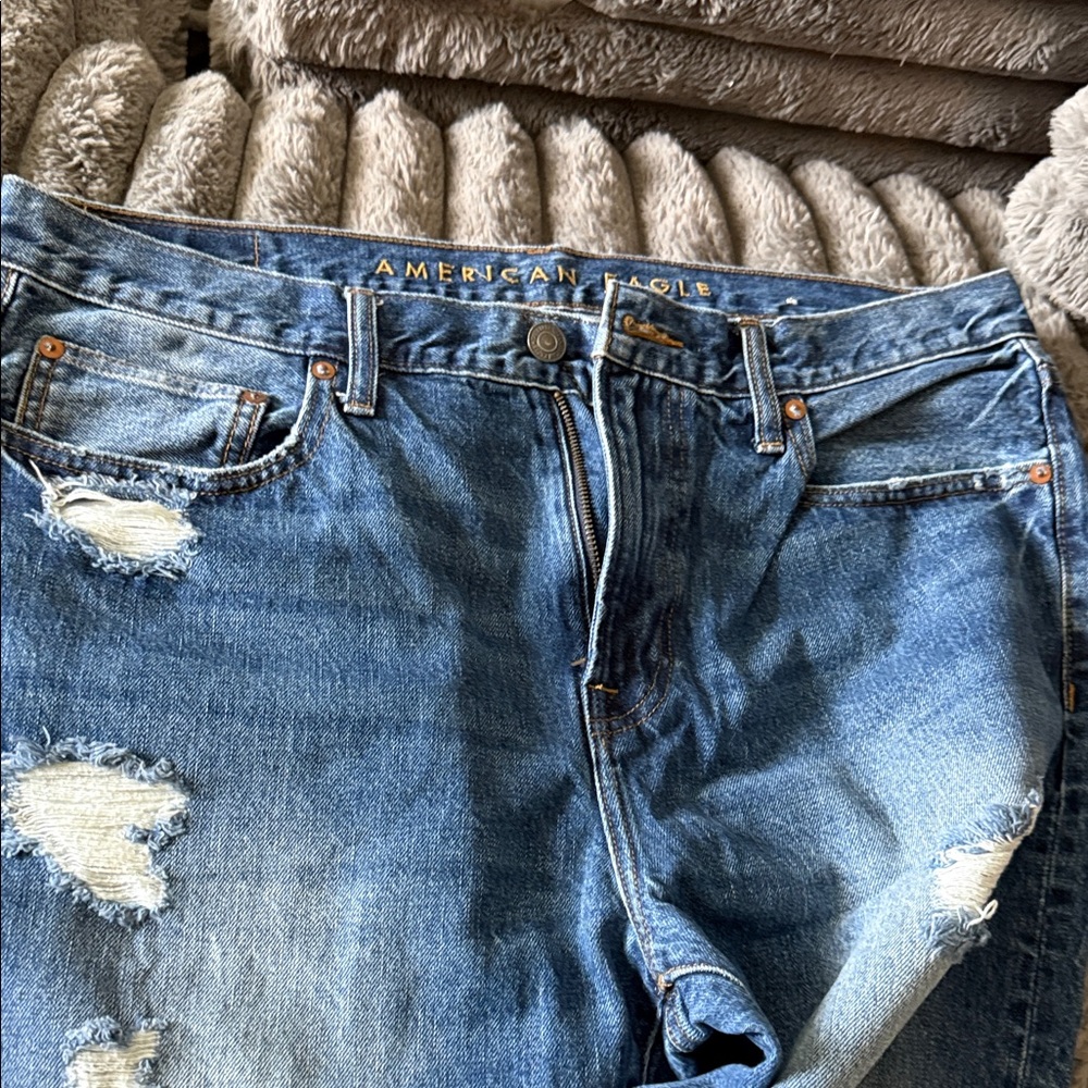 American Eagle Outfitters Blue Denim Jeans with Leather Patch